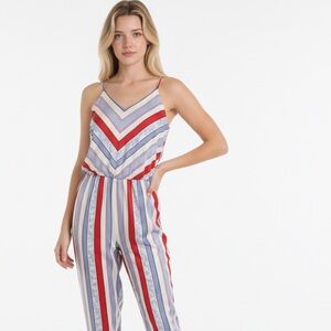 Express Small Red White Blue Striped Jumpsuit Sleeveless Casual Summer Romper‎